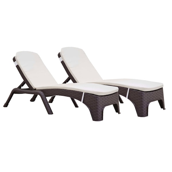 Rainbow Outdoor Roma Set of 2 Chaise Lounger w/cushion-Brown RBO-ROMA-BRW-2CL-CUSH-CRM - main